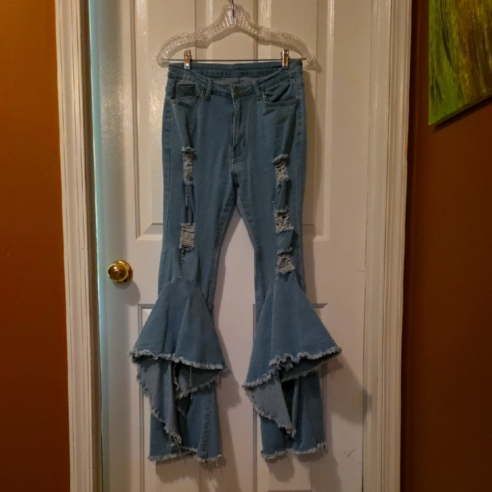 Unique Stylish Blue Flared "Mullet" Women Jeans